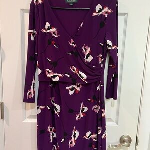 Ralph Lauren Purple Wrap Tie Front Long Sleeve Dress B01